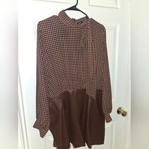 Express Burgundy/Brown Patterned Shorts Romper Faux Leather Size XL